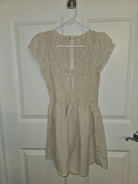 Women’s Cream Gingham Short Sleeve Smocked Romper